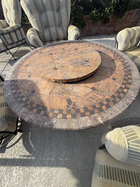 Patio table with fire pit and a removable turn table